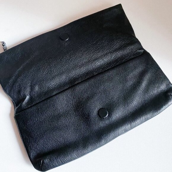 Christopher Kon Black Leather Convertible Fold Over Zip Detail Clutch - Picture 4 of 9